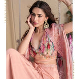 Peach Indo Western Designer Shrug Suit with Palazzo – Partywear