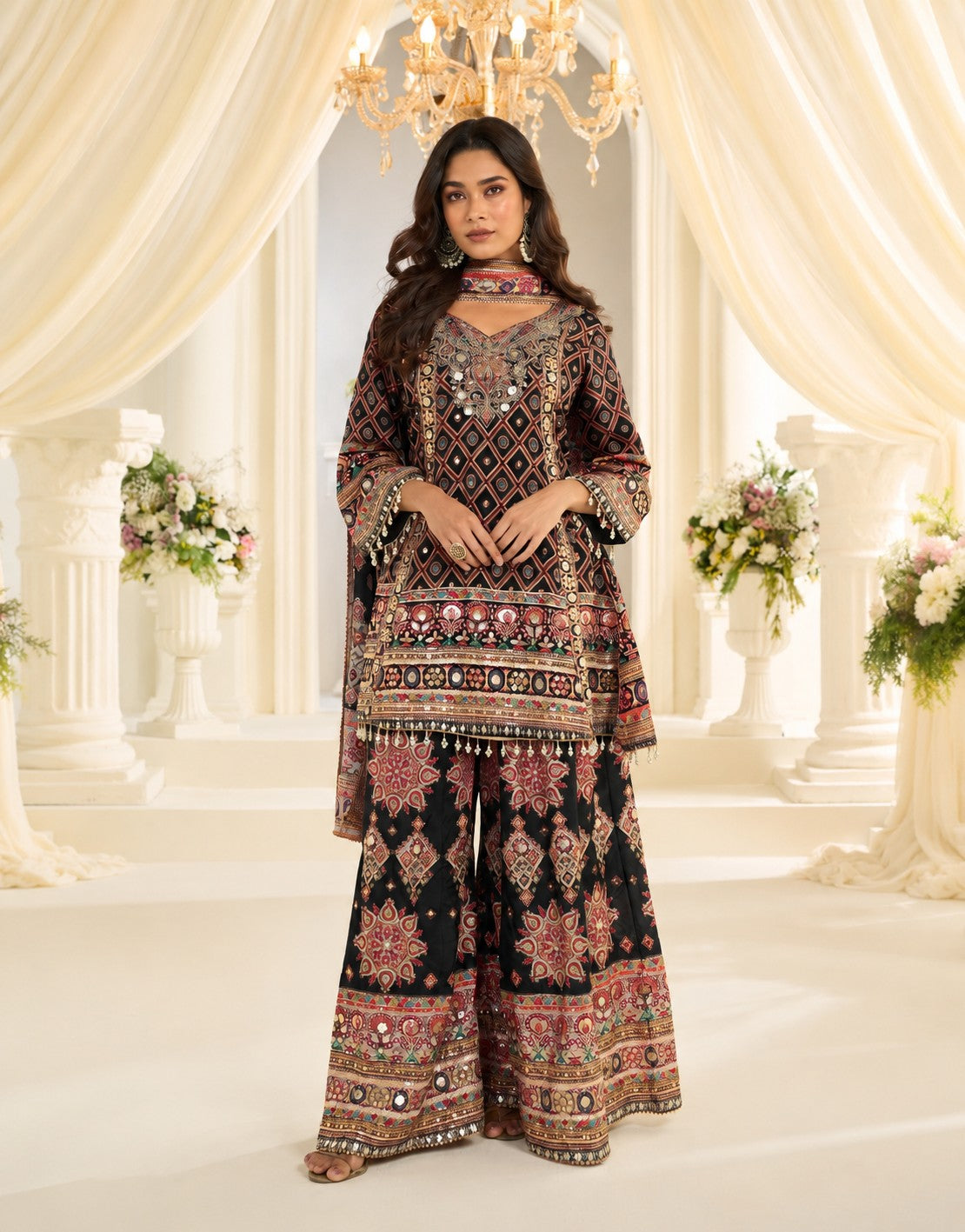 Black Printed Premium Natural Crepe Silk Palazzo Set