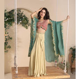 Green & Beige Indo Western Chinon Silk Dress with Embroidered Shrug