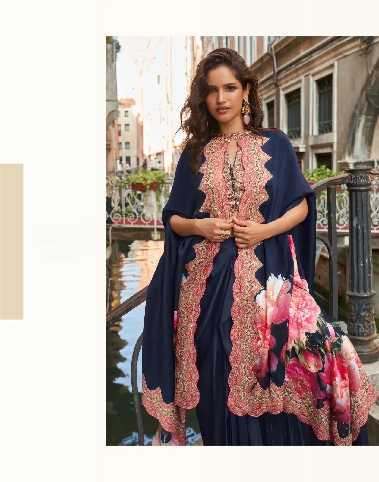 Navy Blue Indo Western French Crepe Silk Jacket & Dhoti Set