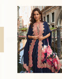 Navy Blue Indo Western French Crepe Silk Jacket & Dhoti Set