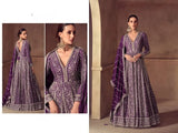 Purple Heavy Embroidered Real Chinon Party Wear Anarkali Gown