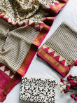 Magenta and Ivory Maheshwari Unstitched Dress Material