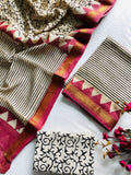 Magenta and Ivory Maheshwari Unstitched Dress Material