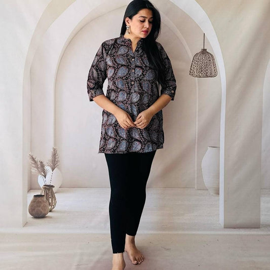 Black & Blue Paisley Hand Block Printed Cotton Kurti