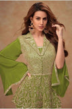 Graceful Green Embroidered Indo Western Suit in Real Chinon