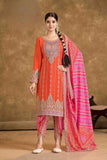 Orange Chinnon Embroidered Kurti Set with Pink Tulip Pants
