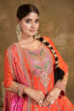 Orange Chinnon Embroidered Kurti Set with Pink Tulip Pants