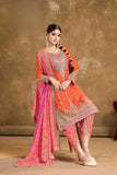 Orange Chinnon Embroidered Kurti Set with Pink Tulip Pants
