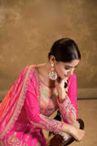 Hot Pink Embroidered Chinnon Kurti Set with Dhoti Tulip Pants
