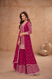 Red Embroidered Real Chinon Palazzo Suit Set