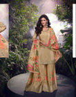 Champagne Gold Floral Palazzo Suit with Chinon Dupatta
