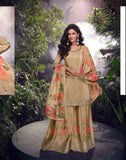 Champagne Gold Floral Palazzo Suit with Chinon Dupatta