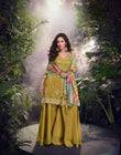 Mustard Embroidered Silk Suit with Floral Chinon Dupatta