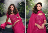 Fuchsia Mirror Work Plazzo Set in Real Chinon Silk & Georgette