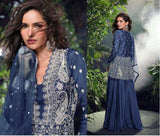 Navy Blue Embroidered Mirror Work Plazzo Set in Chinon Silk
